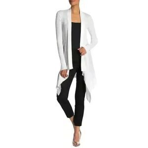 BCBGMAXAZRIA Women's White Lyocell/Spandex Knit Jacklin Raglan Open Front Hi-Lo